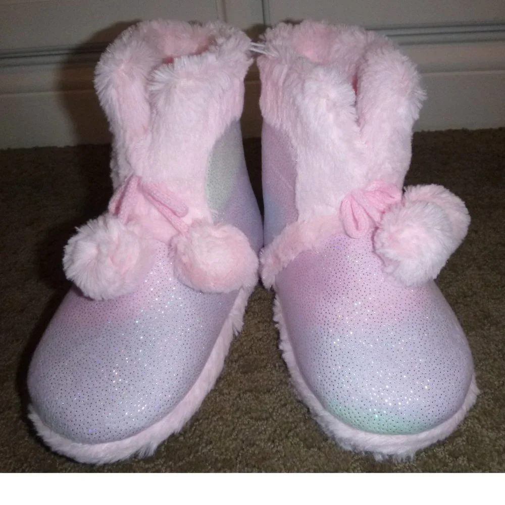 Girls Falls Creek Pastel Pom Pom Bootie Slippers Size 1/2 NWT Faux Fur